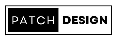 Patch Design company logo featuring stylized text and a patch graphic conveying professionalism in painting and renovation services